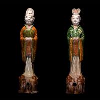 A Pair of Sancai Glazed Pottery Figures of Standing Officials