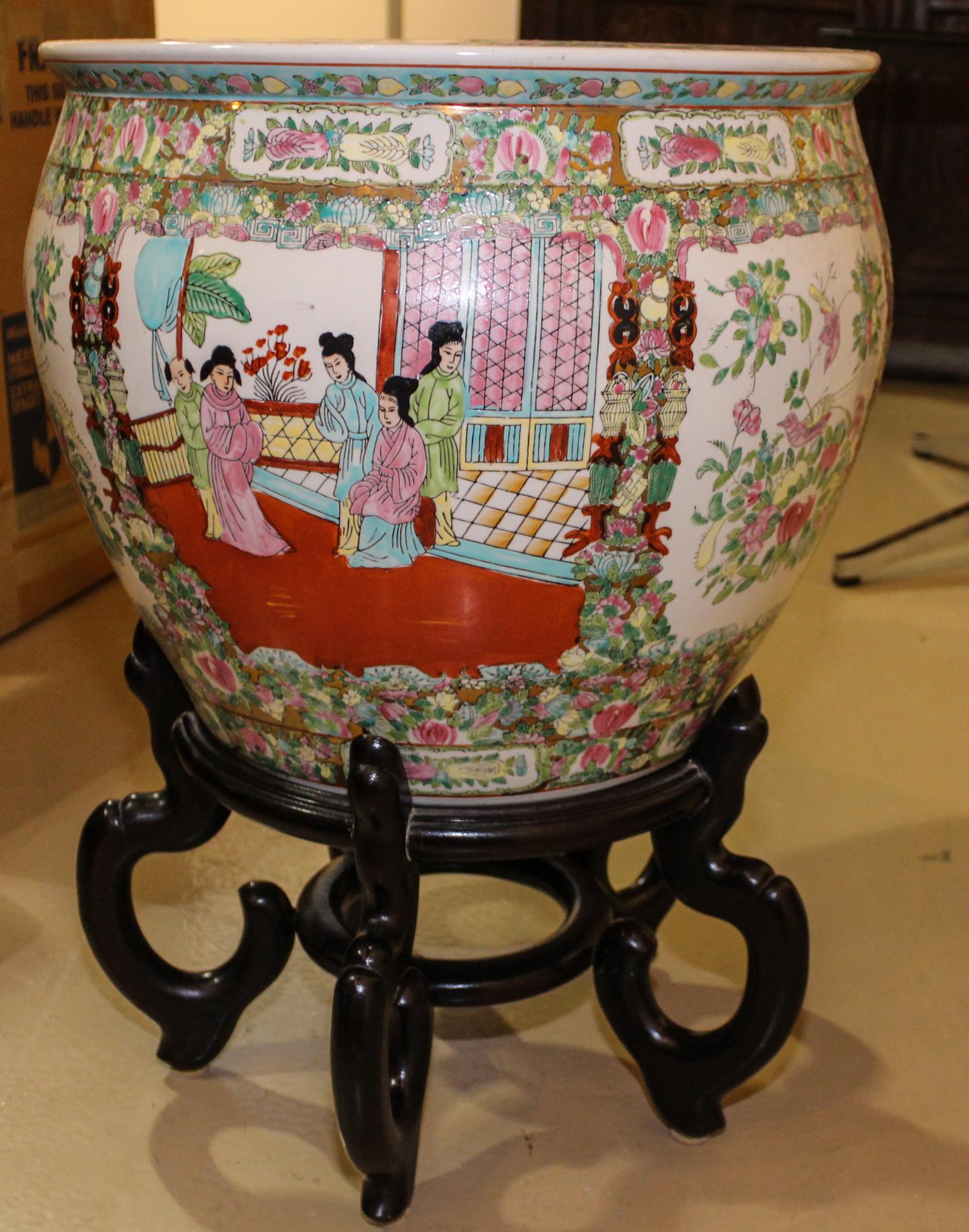 A Large Famille Rose Porcelain Fish Bowl Diameter 18 1/8 inches. — 20TH CENTURY
