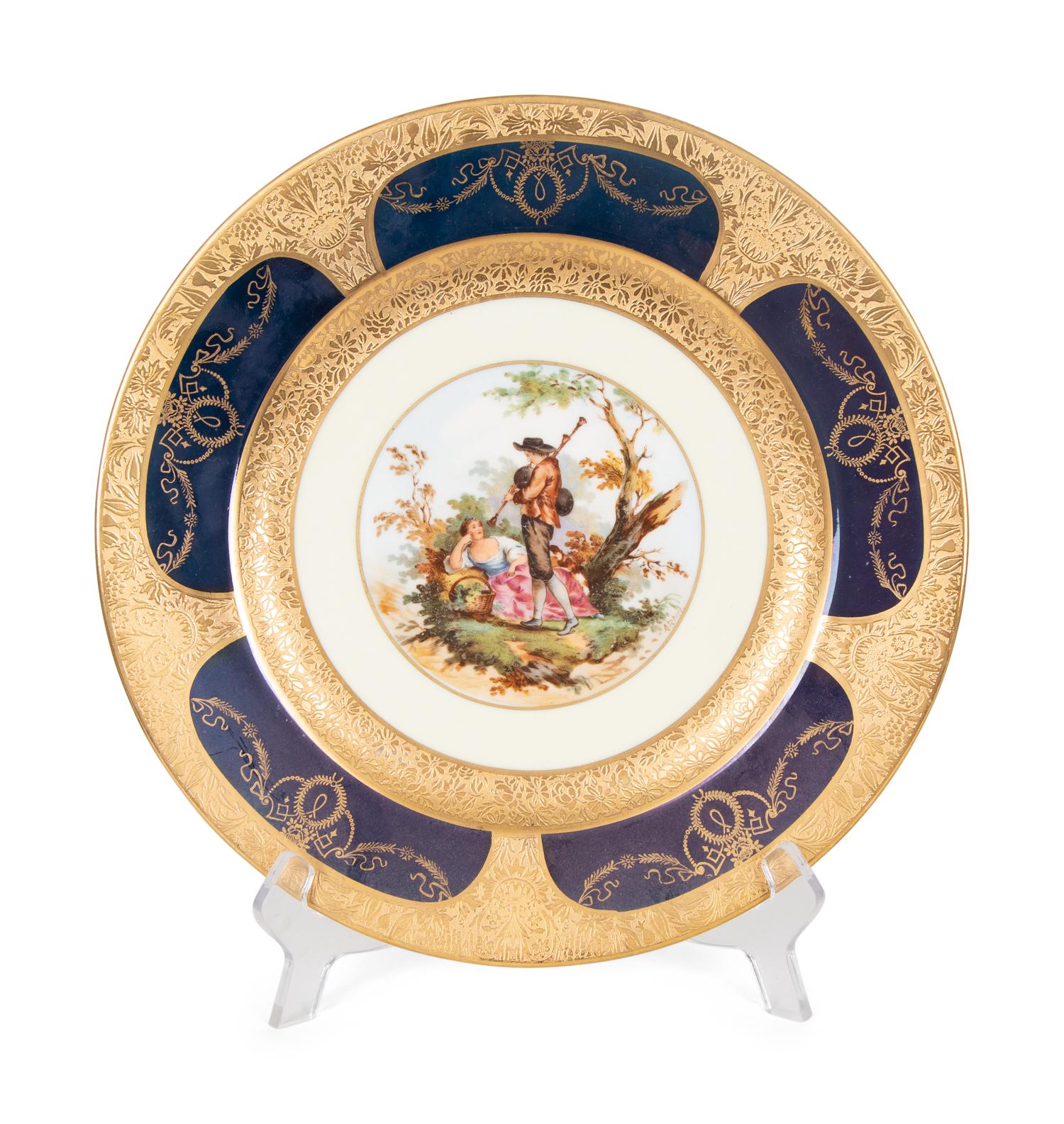 A Set of Ten Limoges Porcelain Polychrome and Gilt-Encrusted Cabinet Plates — Late 19th Century