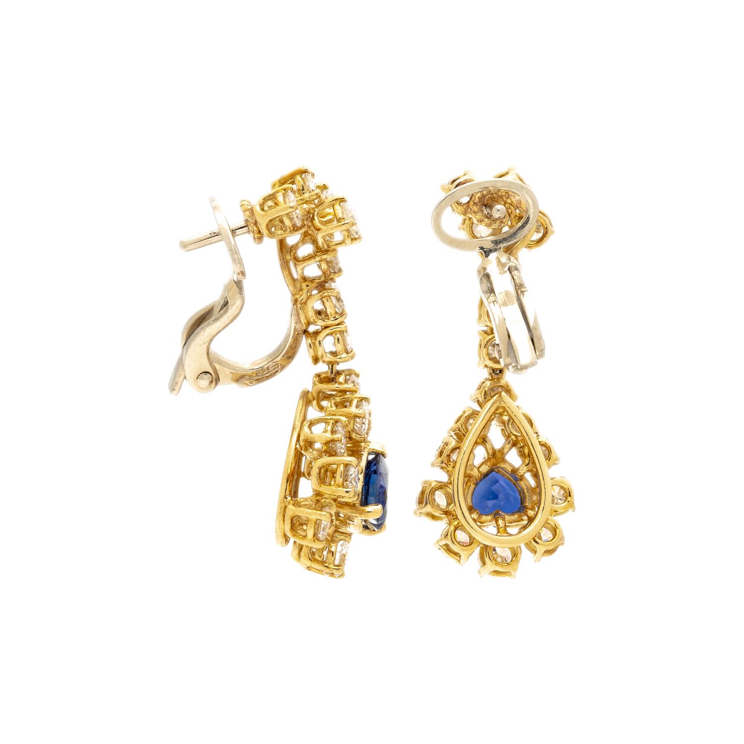 SAPPHIRE, DIAMOND, AND YELLOW GOLD EARRINGS
