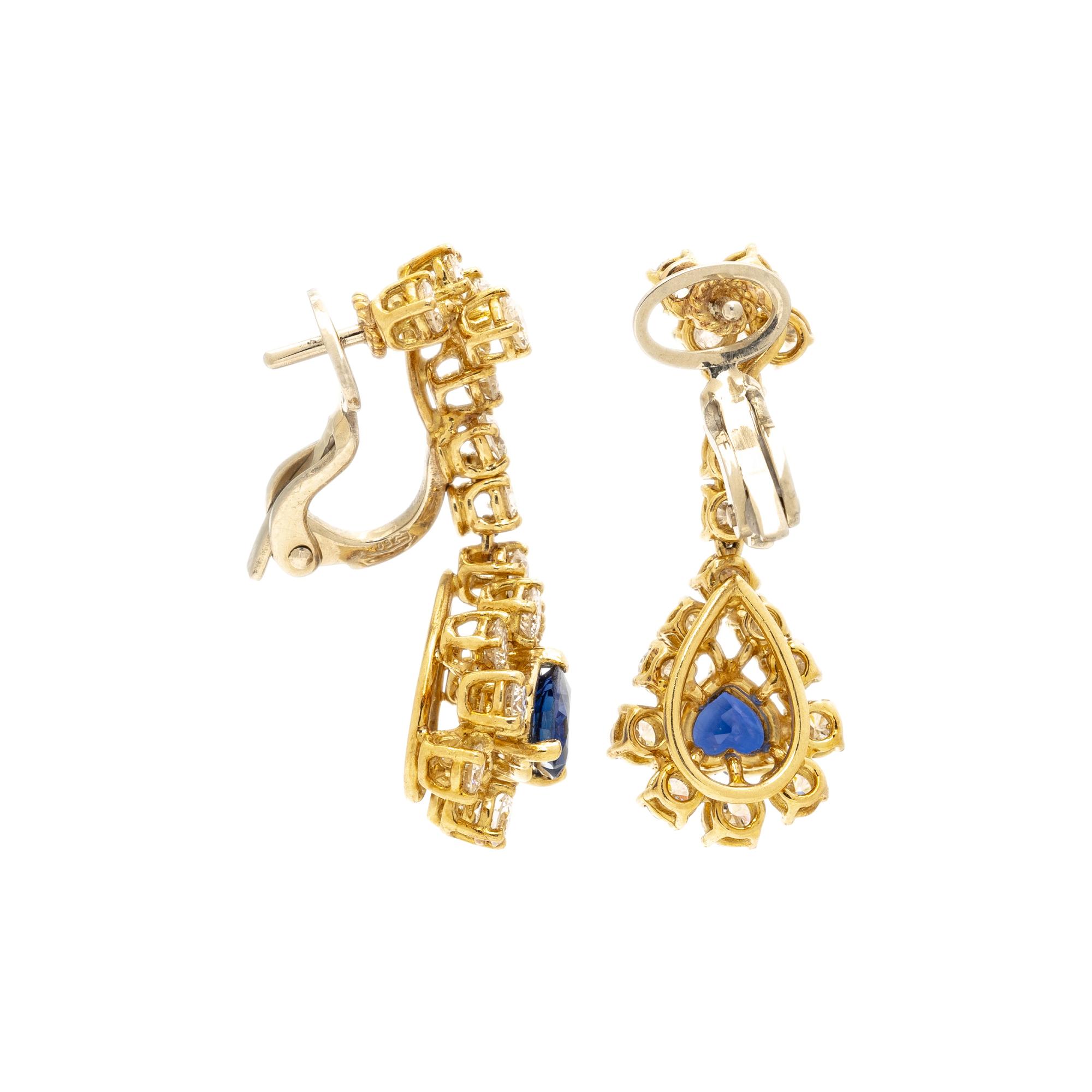 SAPPHIRE, DIAMOND, AND YELLOW GOLD EARRINGS