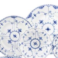 A Royal Copenhagen Blue Fluted Half Lace Porcelain Luncheon Service