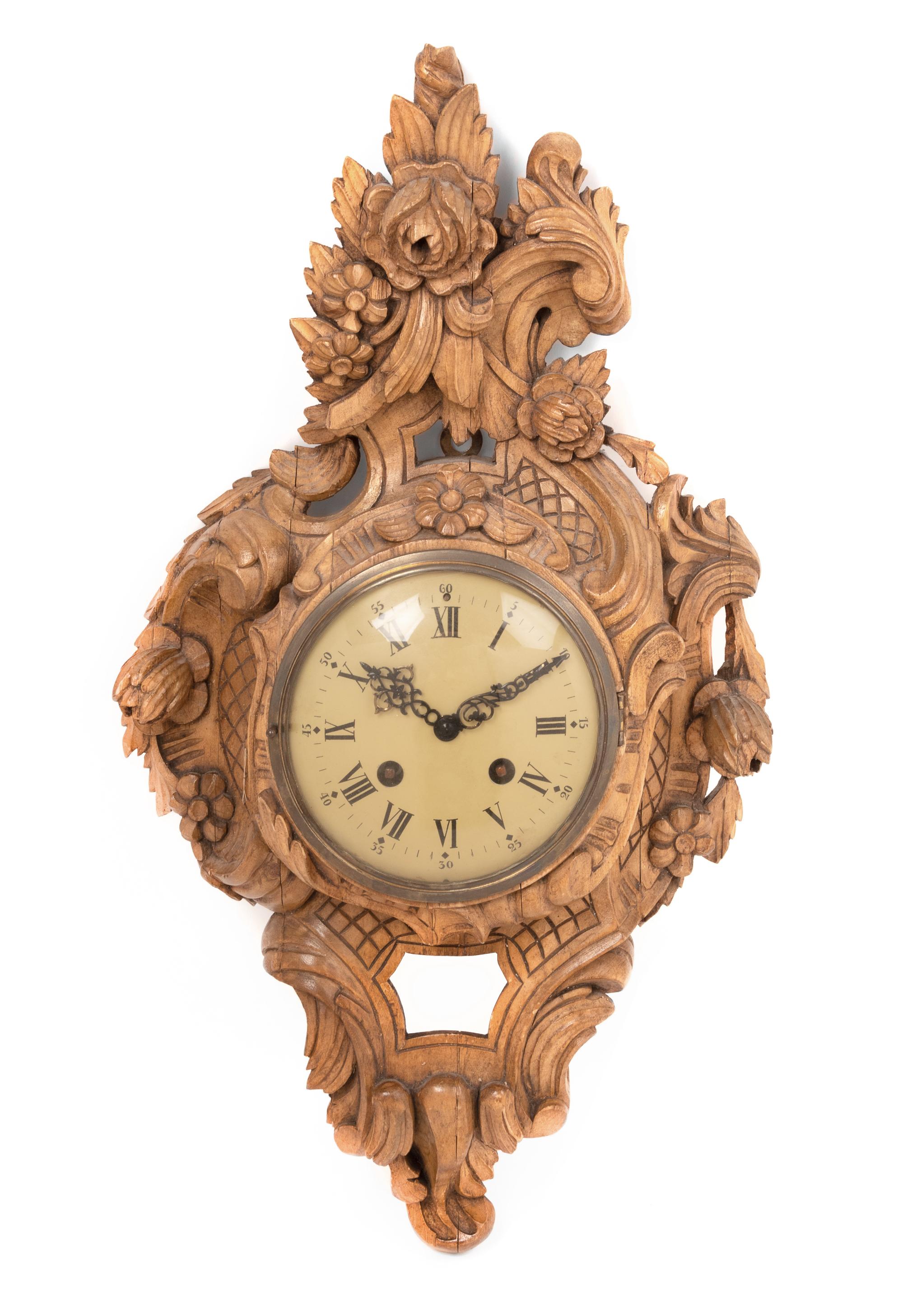 A Louis XV Style Carved Wood Cartel Clock