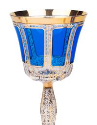 A Set of Moser Cobalt Blue and Gilt Decorated Glass Stemware