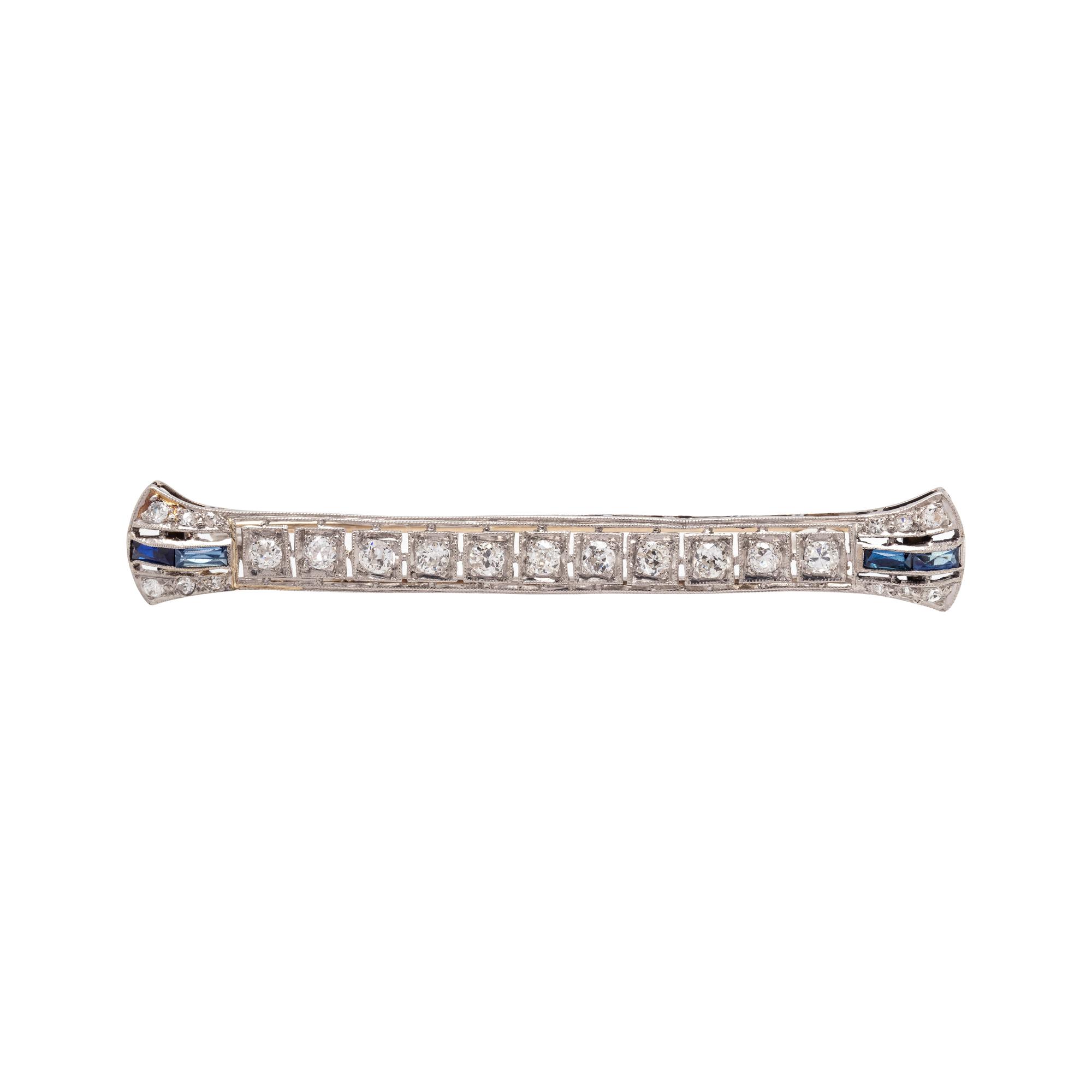 ART DECO, DIAMOND AND SYNTHETIC SAPPHIRE BAR BROOCH
