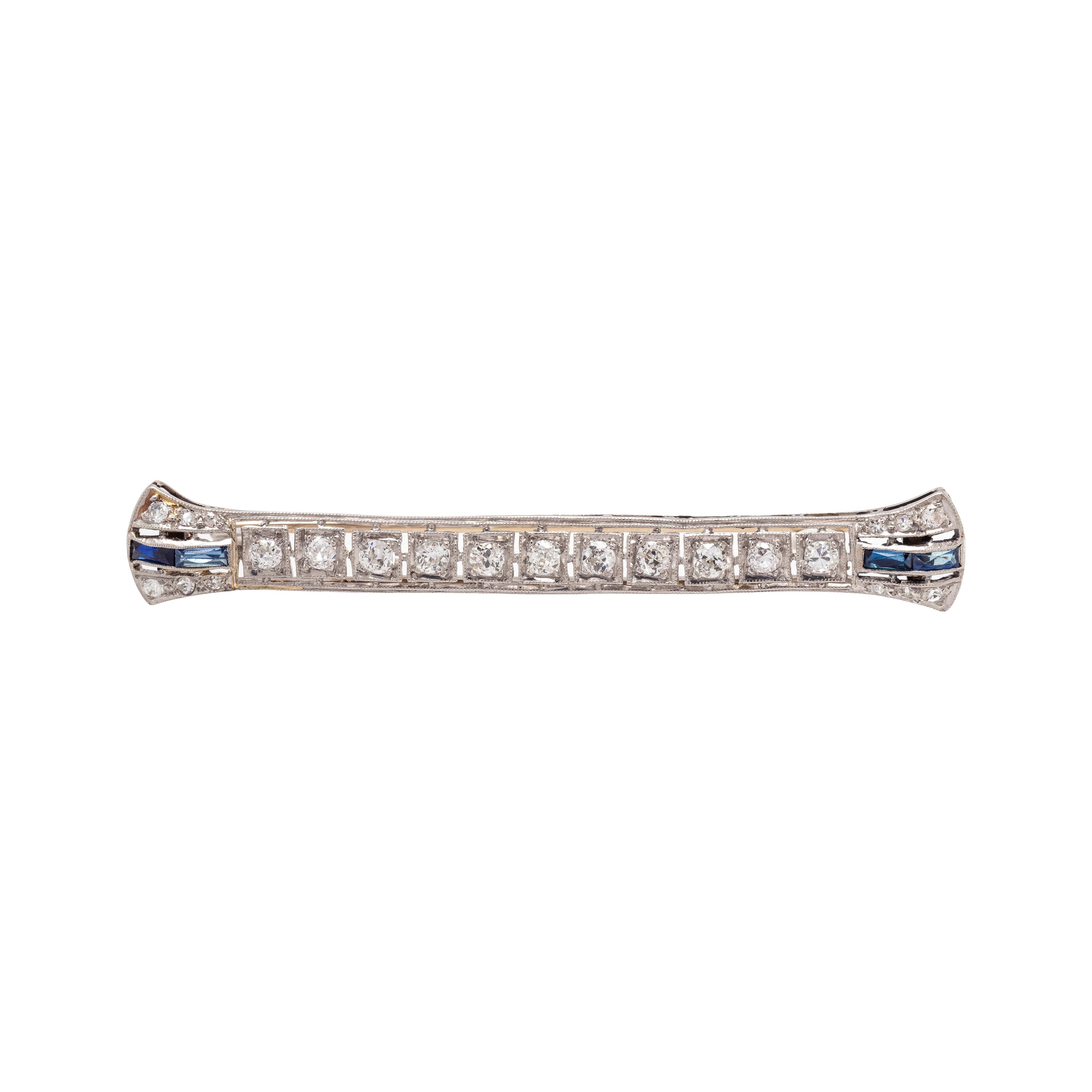 ART DECO, DIAMOND AND SYNTHETIC SAPPHIRE BAR BROOCH