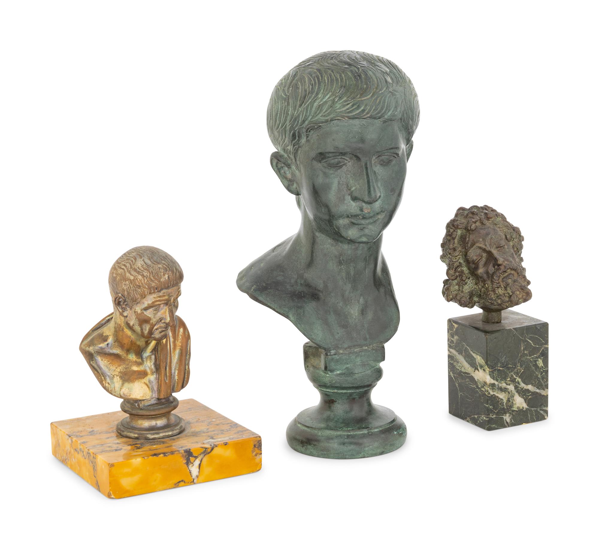 Two Continental Bronze Busts of Julio-Claudian Emperors and a Bronze Bust of a Bearded Man, Possibly Christ