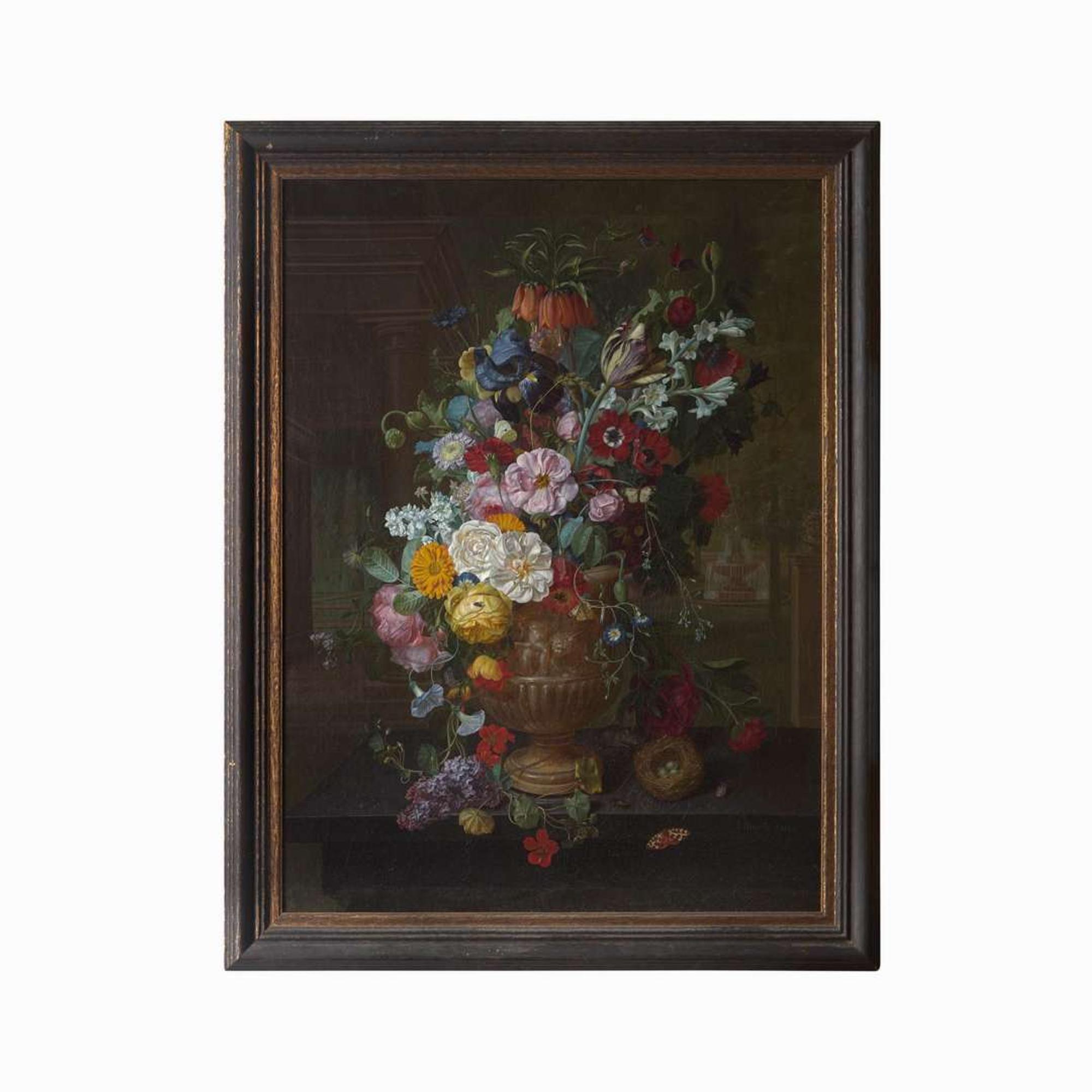 Jean-François Eliaerts (Belgian, 1761–1848) Still Life with Mixed Flowers in an Urn on a Ledge