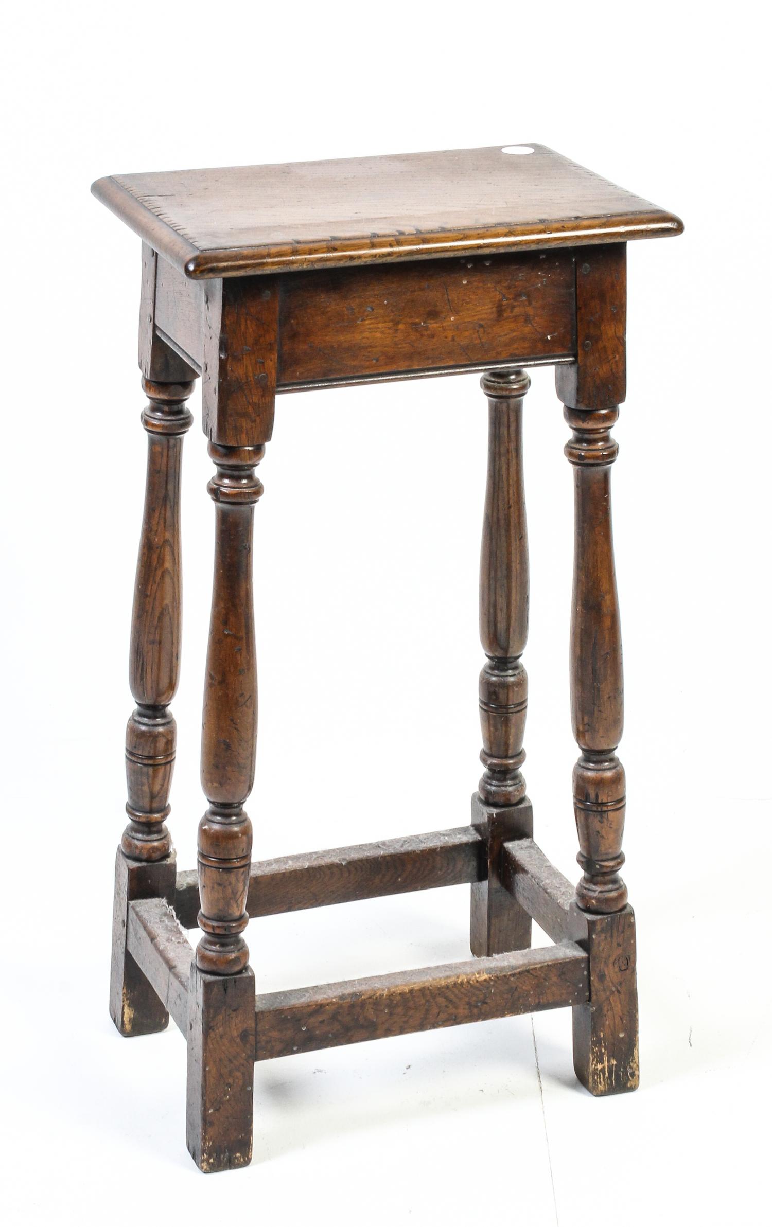 A Jacobean Style Oak Stool Height 28 1/2 inches. — 19TH/20TH CENTURY