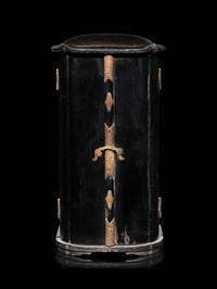 A Japanese Gilt and Black Lacquered Wood Buddhist Shrine with a Figure of a Seated Buddha