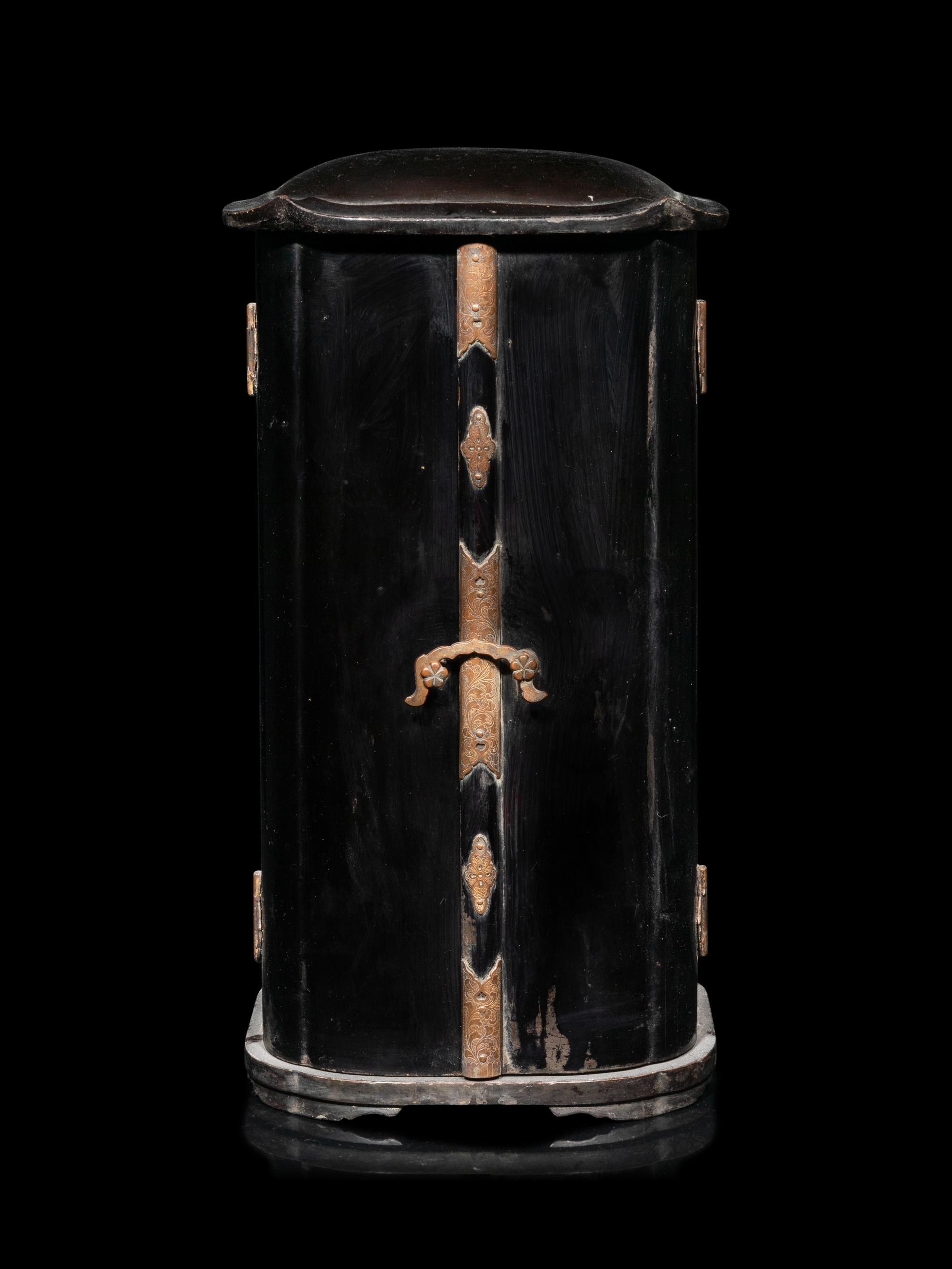 A Japanese Gilt and Black Lacquered Wood Buddhist Shrine with a Figure of a Seated Buddha