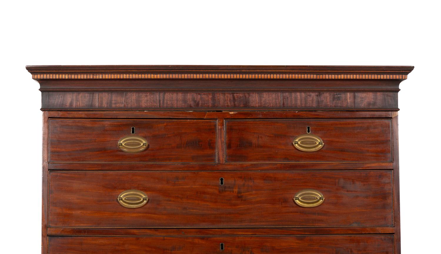 A George III Mahogany and Boxwood Inlaid Chest-On-Chest