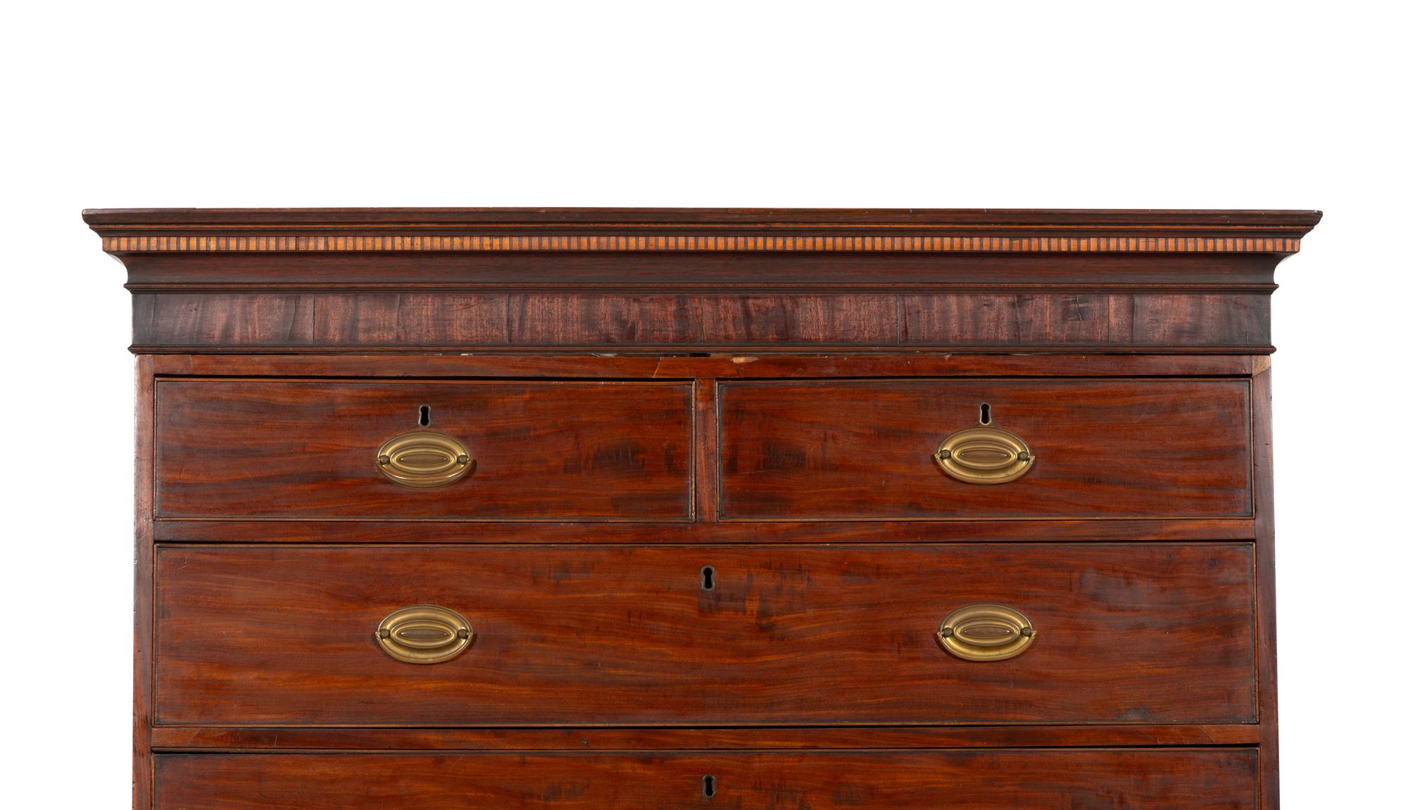 A George III Mahogany and Boxwood Inlaid Chest-On-Chest