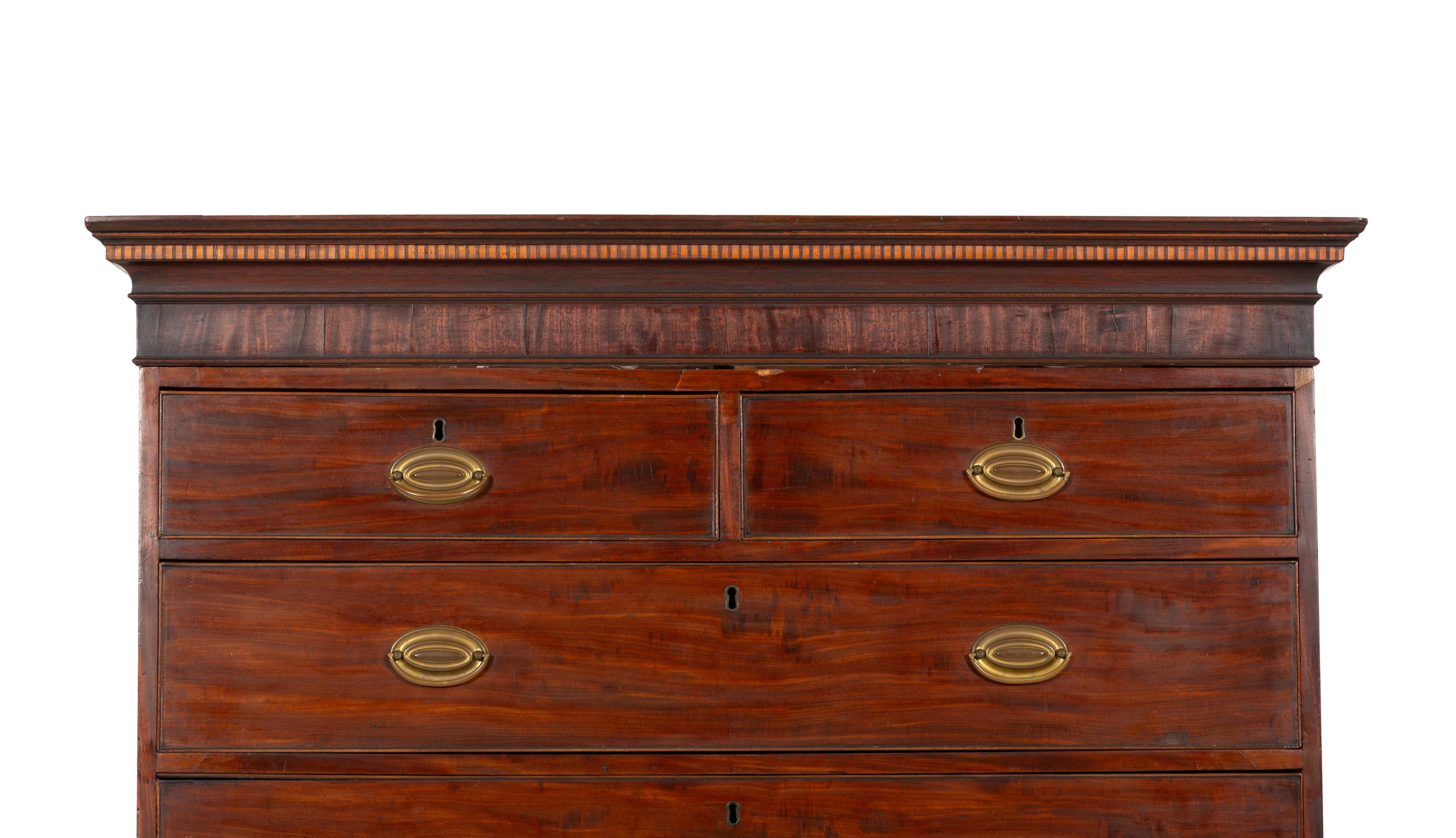 A George III Mahogany and Boxwood Inlaid Chest-On-Chest