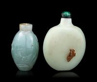Two Chinese Jade and Jadeite Snuff Bottles