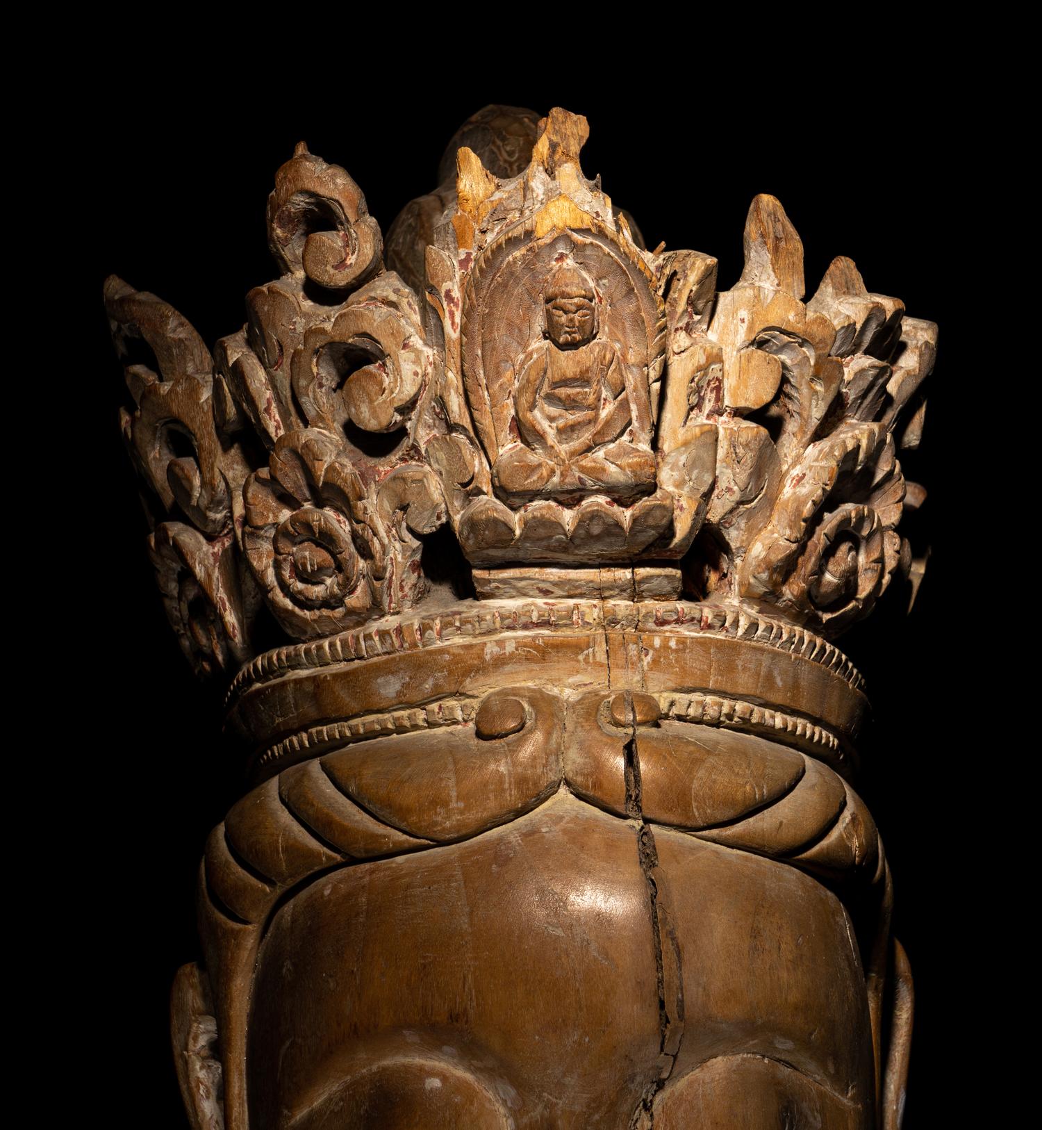 A Carved Wood Head of Guanyin