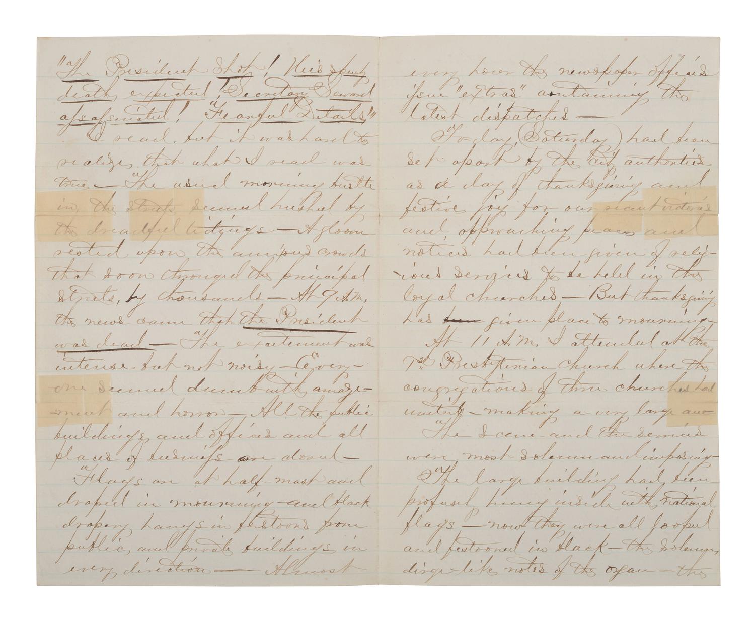 [LINCOLN ASSASSINATION]. Letter from Allen Houghton, paymaster of the western branch of the Union Army, regarding news of Lincoln's death reaching St. Louis. 15 April 1865.