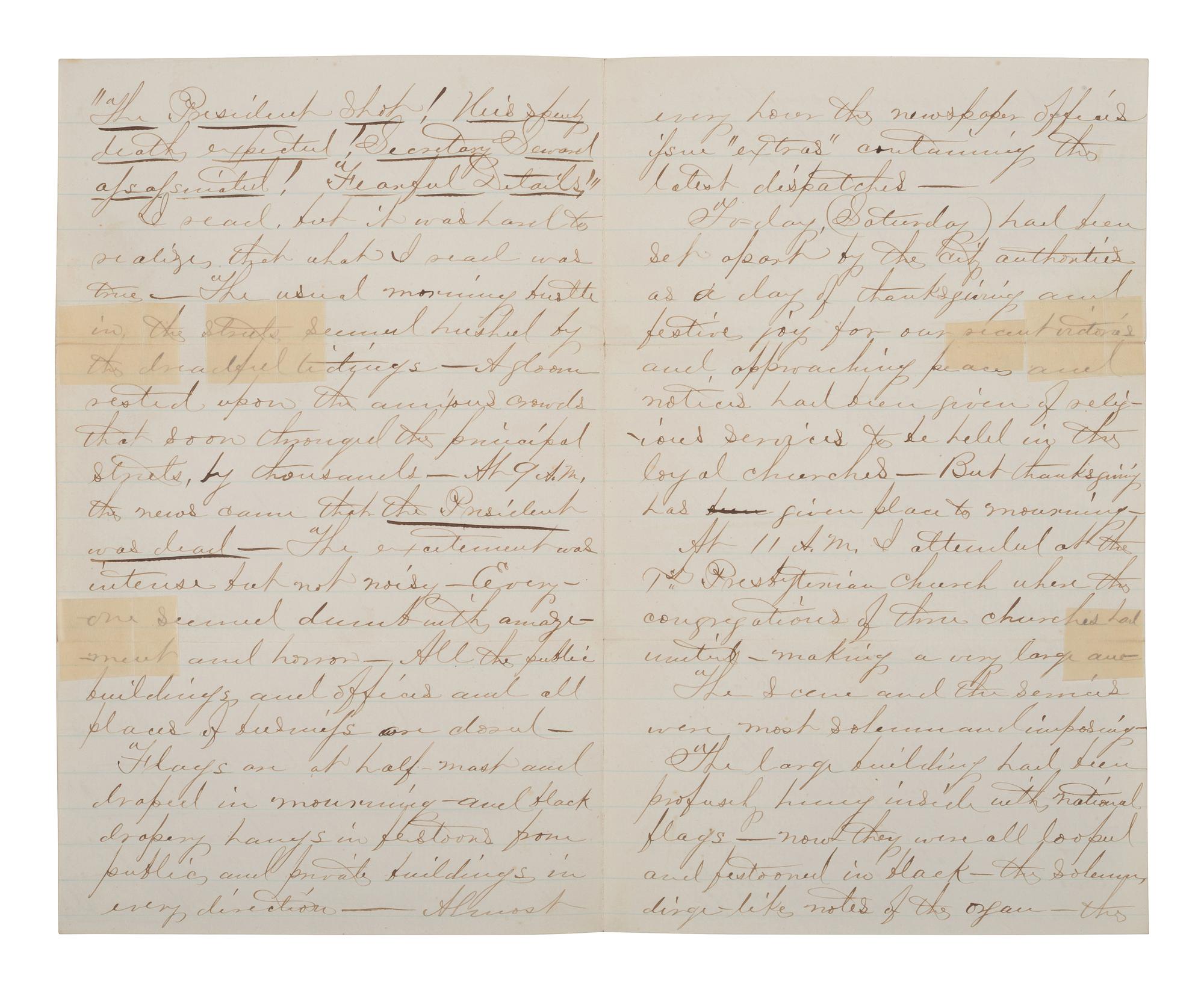 [LINCOLN ASSASSINATION]. Letter from Allen Houghton, paymaster of the western branch of the Union Army, regarding news of Lincoln's death reaching St. Louis. 15 April 1865.