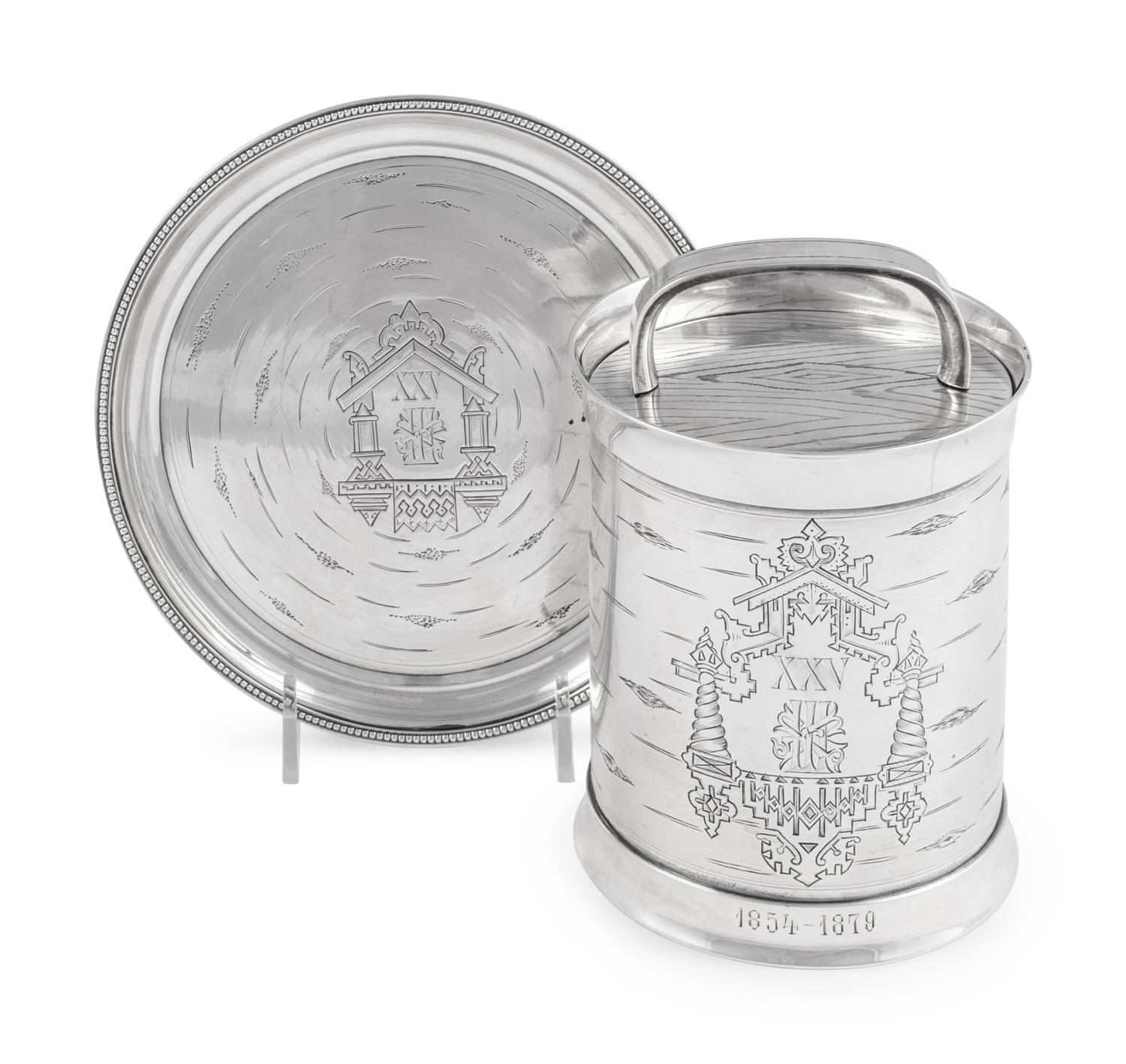 A Russian Silver Trompe l'Oeil Honey Pot and Underplate