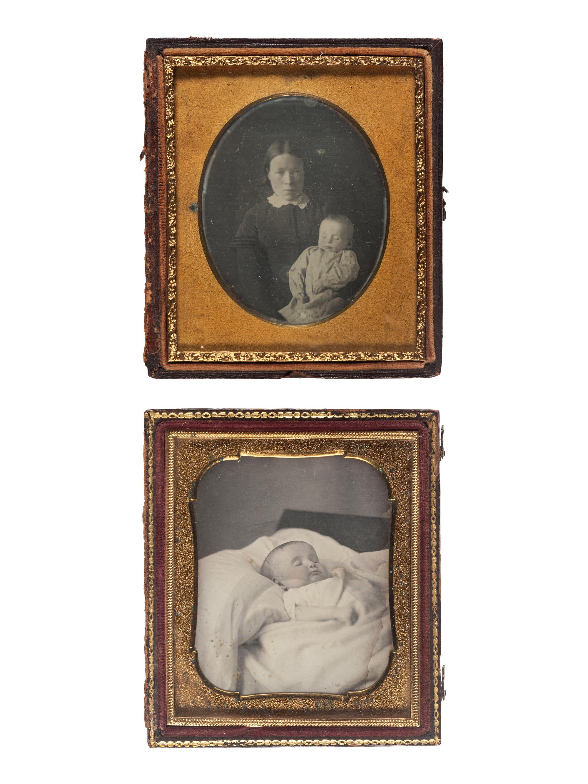 [EARLY PHOTOGRAPHY]. A group of 4 sixth plate postmortem daguerreotypes, incl. portraits of infants and a young girl.