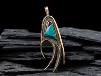 Tufa Cast 14K Gold, Turquoise, and Ironwood Bear Paw Pendant