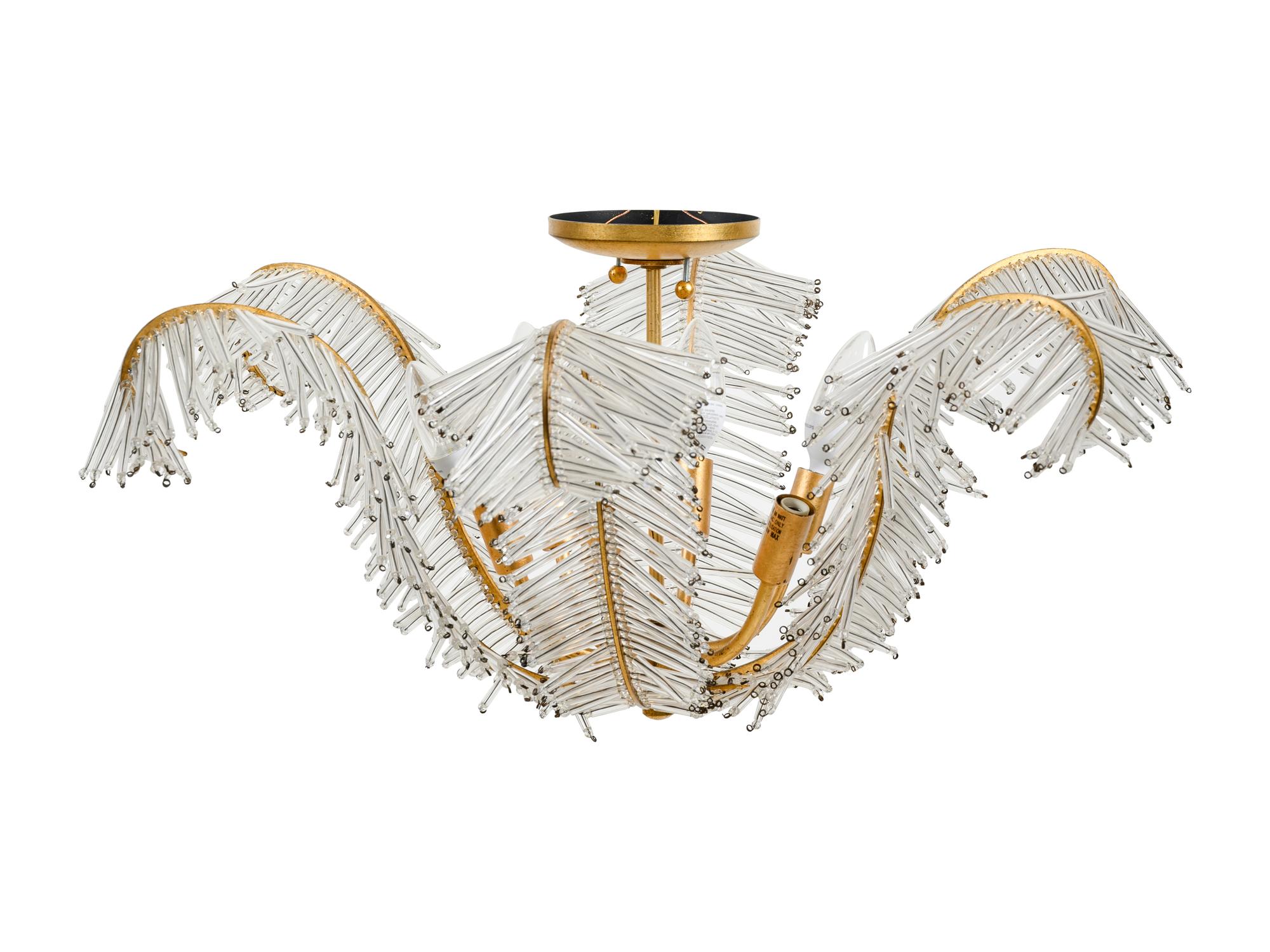 A Contemporary Gilt Metal and Glass "Palm Frond" Chandelier