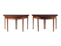 A Pair of George III Mahogany Demilune Console Tables Converting to a Dining Table