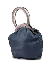 Navy Blue Leather Purse, with Sterling Silver Handle and Clasp
