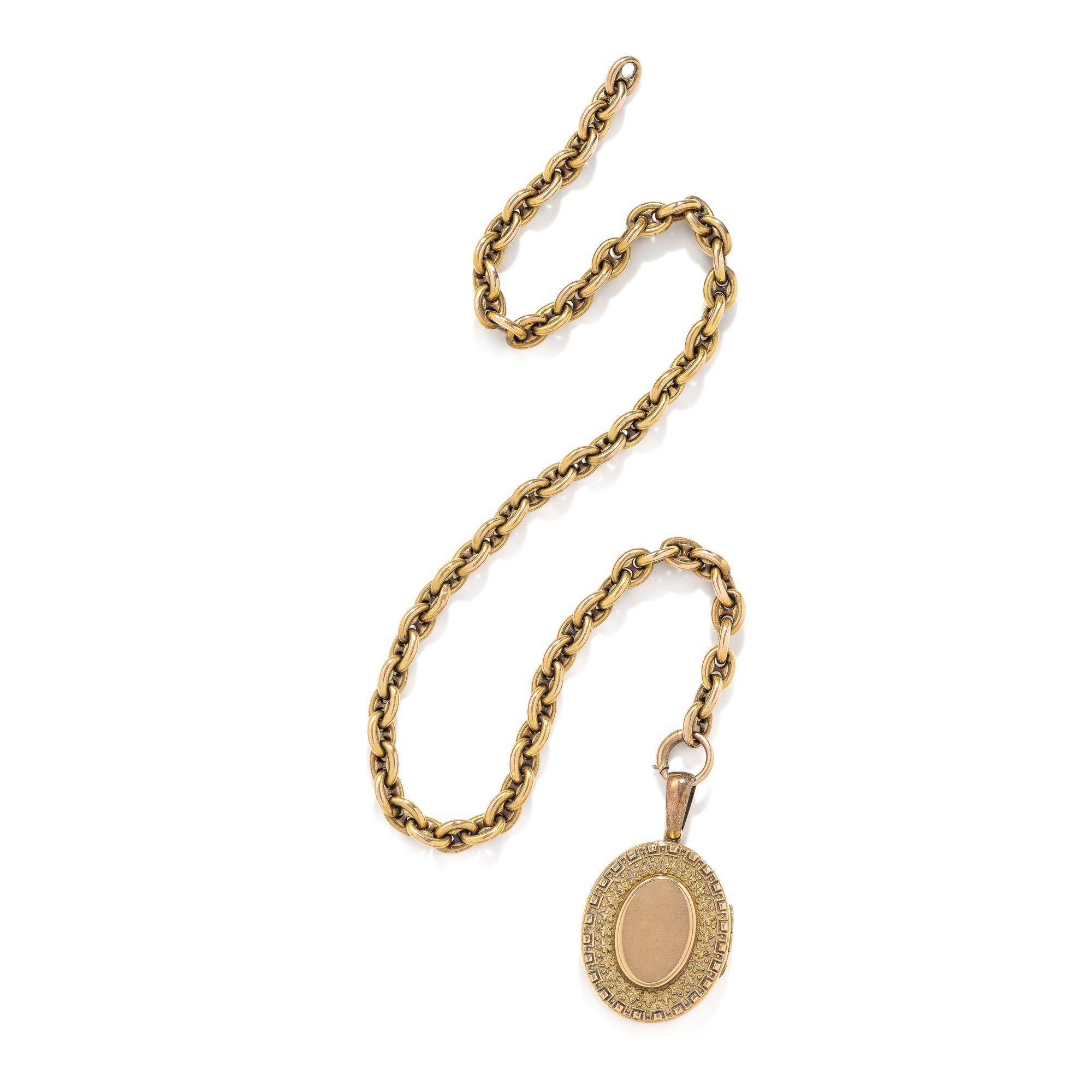ANTIQUE, YELLOW GOLD LOCKET AND CHAIN