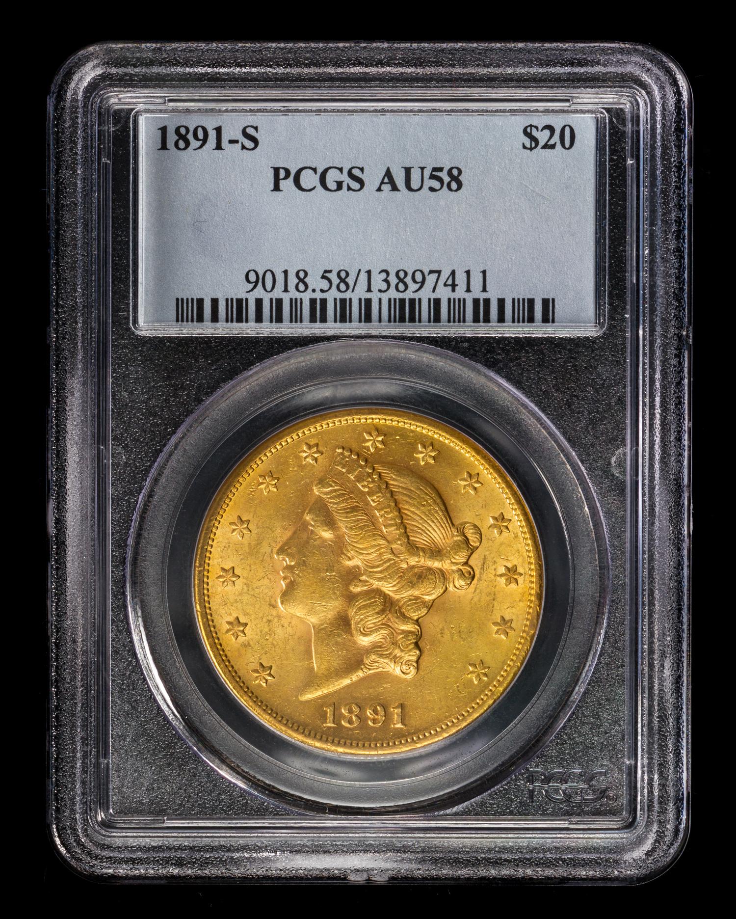 A United States 1891-S Liberty Head $20 Gold Coin