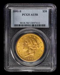 A United States 1891-S Liberty Head $20 Gold Coin