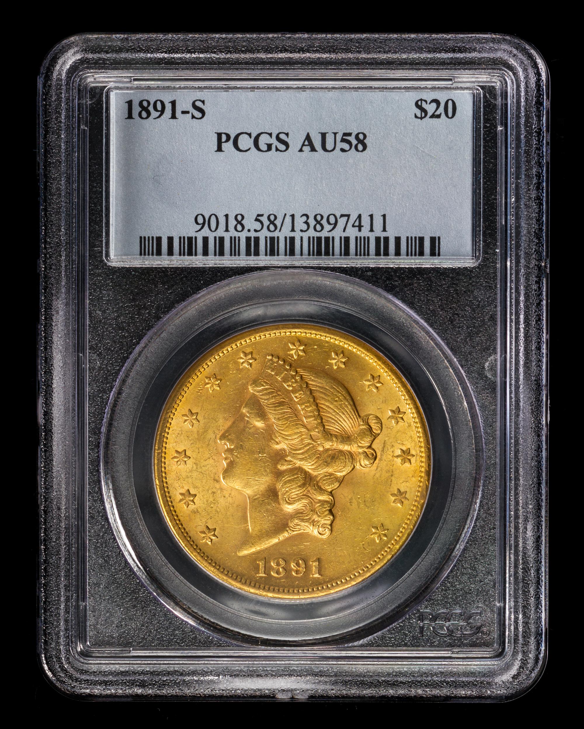 A United States 1891-S Liberty Head $20 Gold Coin