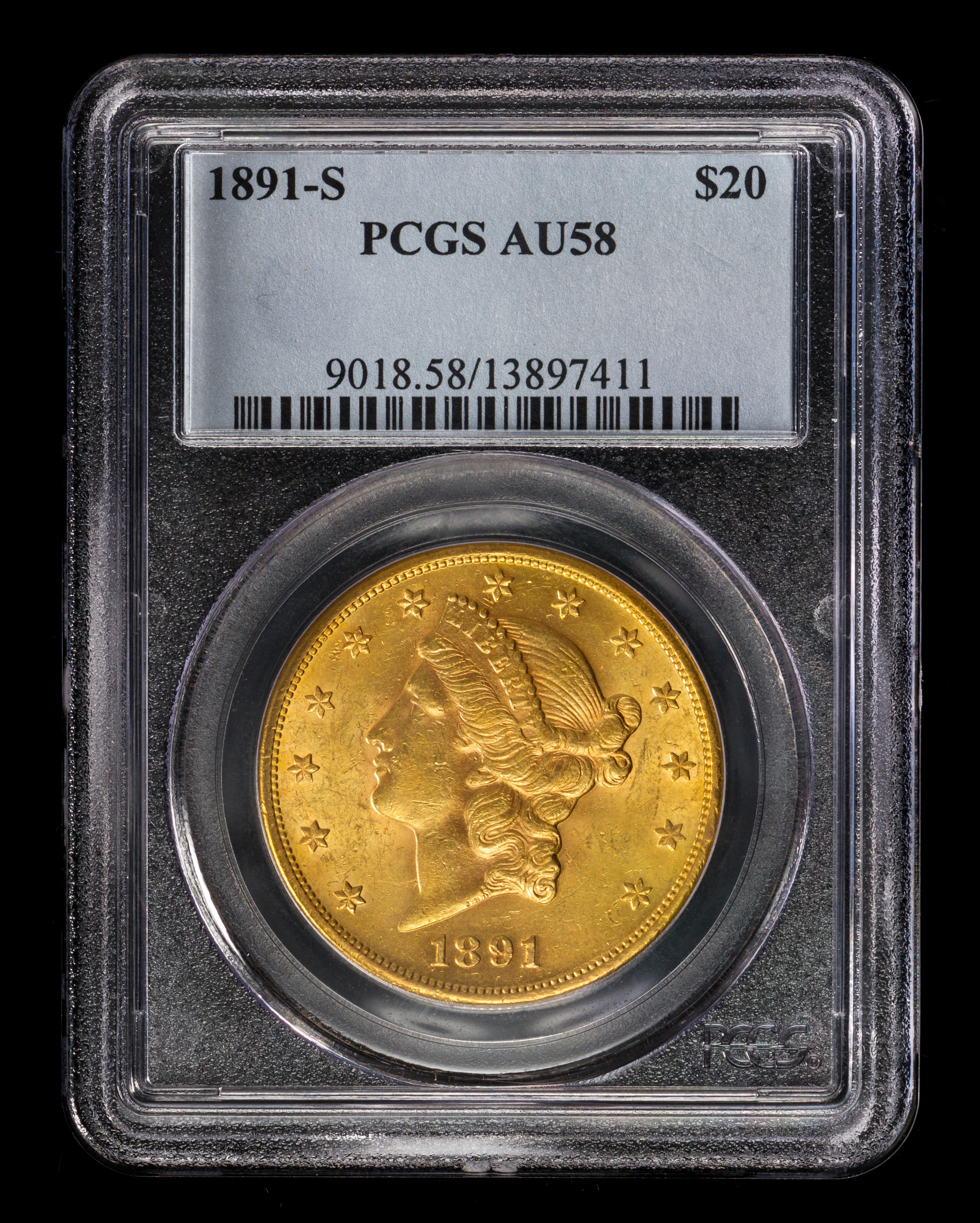 A United States 1891-S Liberty Head $20 Gold Coin