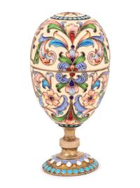 An Unusual Russian Enameled Silver Convertible Egg-Form Double Cordial Glass
