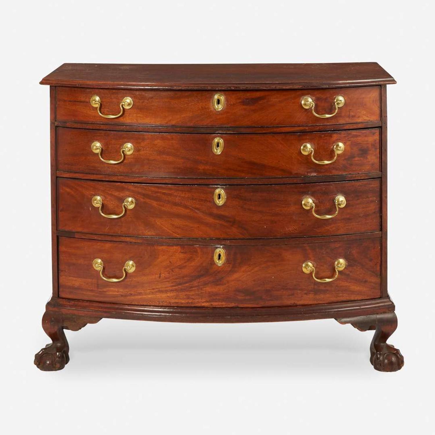A Chippendale bowfront carved mahogany chest of drawers Probably Boston, MA, circa 1780