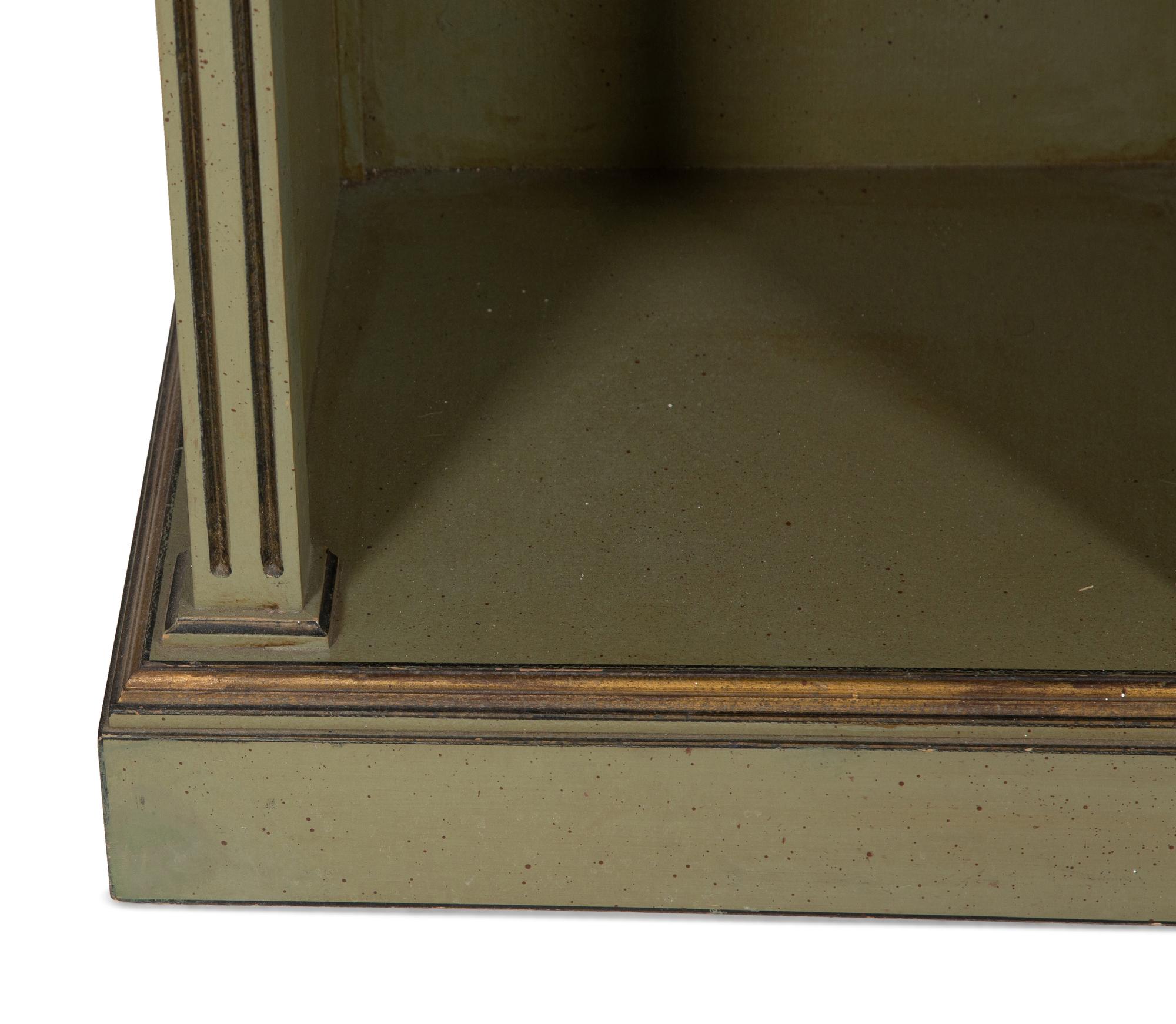A Pair of Green Painted Pedestal Side Tables