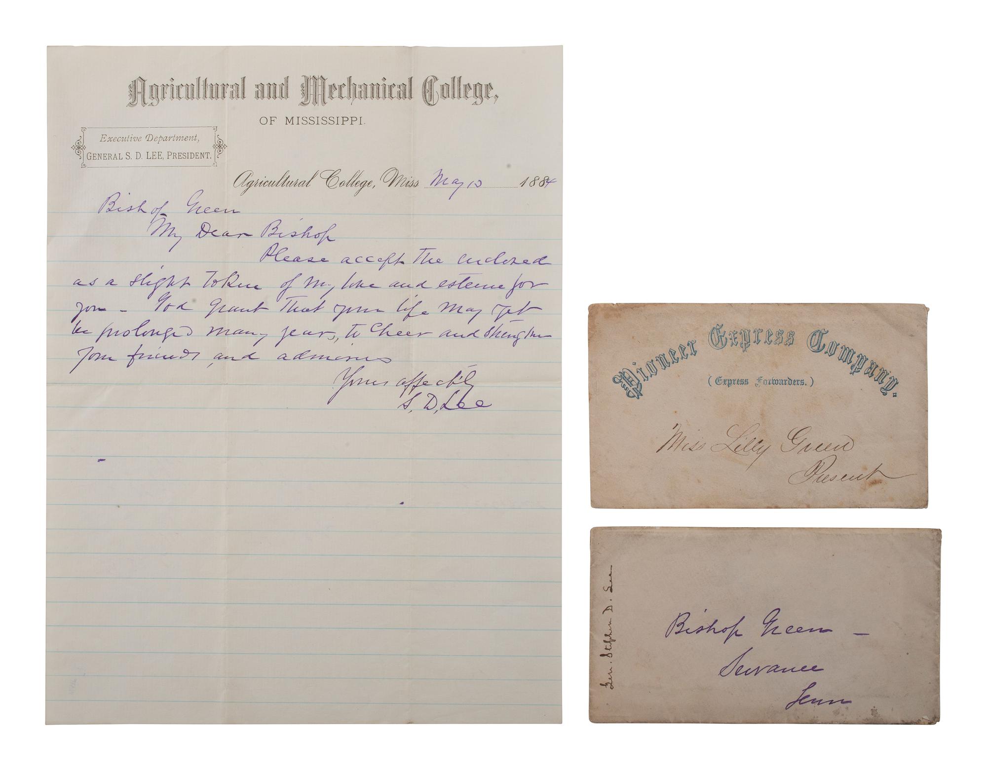 [CIVIL WAR]. LEE, Stephen D. (1833-1908). Autograph letter signed ("S. D. Lee"). Mississippi, 10 May 1884.