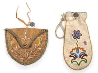 Athabascan Beaded Hide Pouch AND Santee Sioux Quilled Hide Pouch