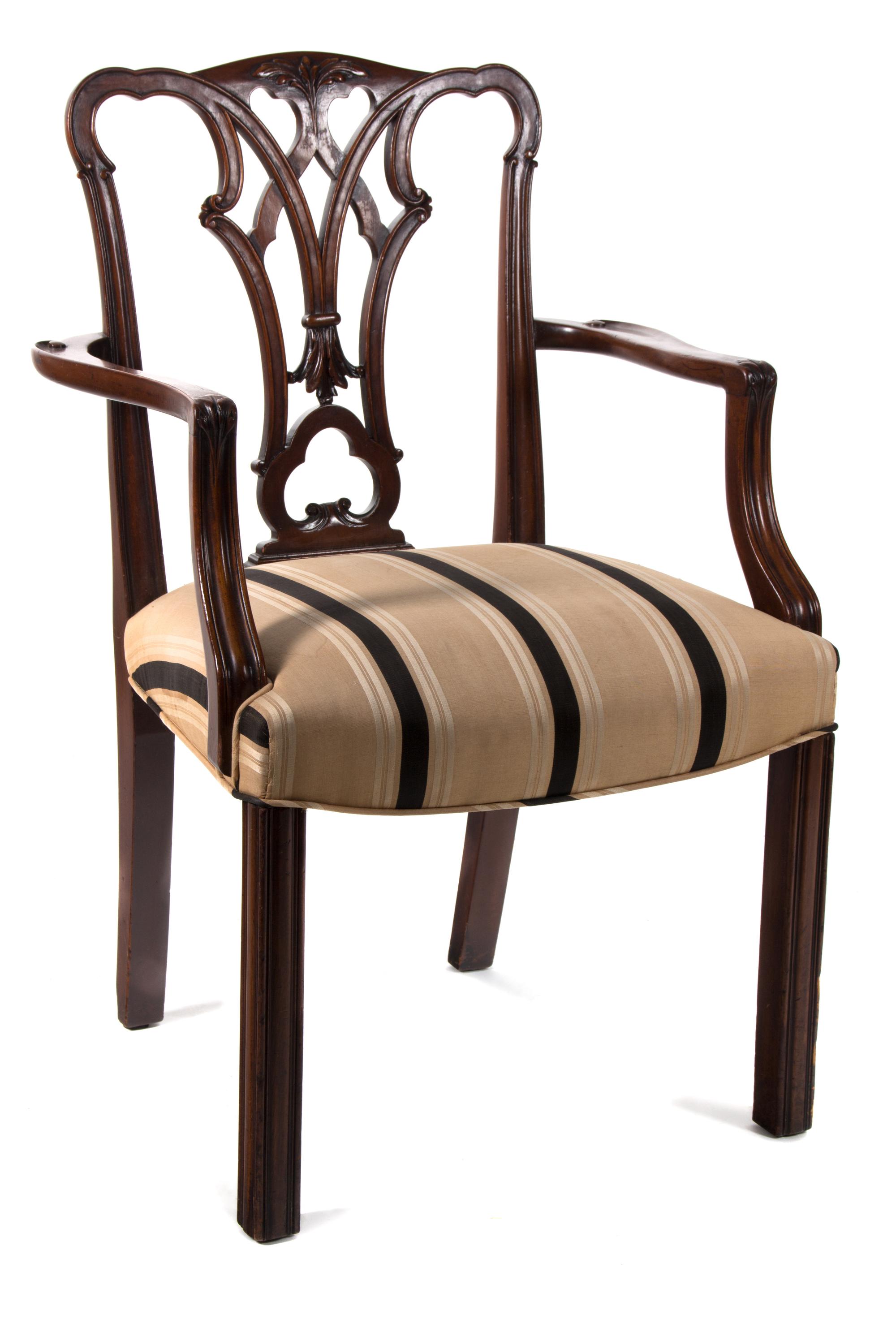 A Chippendale Style Mahogany Open Armchair Height 39 inches. — 20TH CENTURY