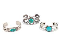 Three Navajo Silver and Turquoise Cuff Bracelets