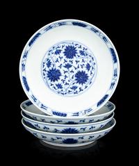 Four Chinese Blue and White Porcelain 'Lotus' Plates