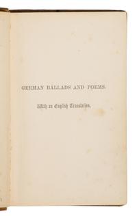 [Thackeray, William Makepeace (1811-1863), his copy]. -- Boyd, A., translator. German Ballads and Poems. With an English Translation . London: Houlston and Wright, 1860.
