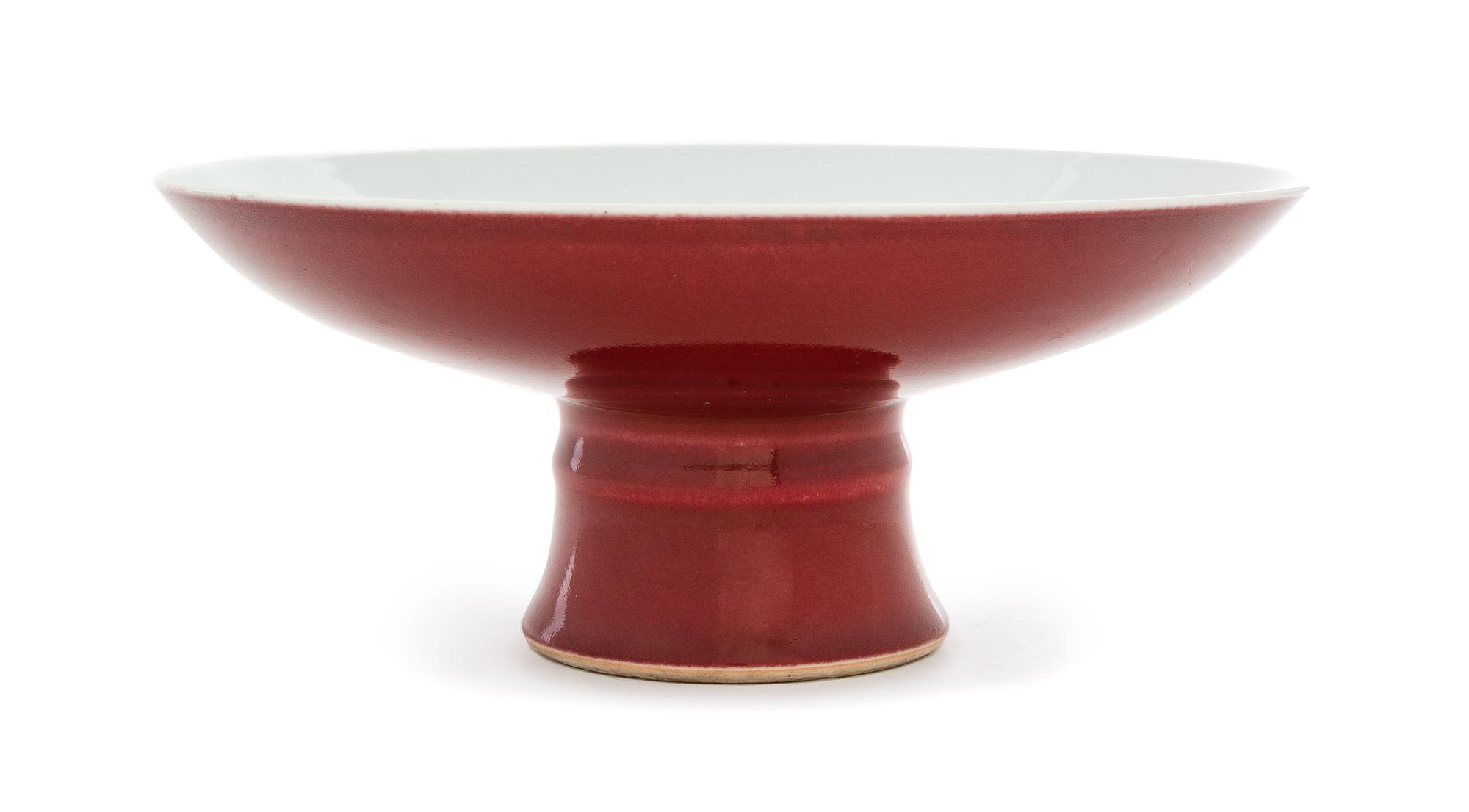 A Chinese Copper Red Glazed Porcelain Tazza Diameter 8 1/2 inches. — QIANLONG PERIOD (1736-1795)