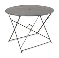 A Painted Metal Garden Table and a Set of Four Woven Metal Garden Chairs