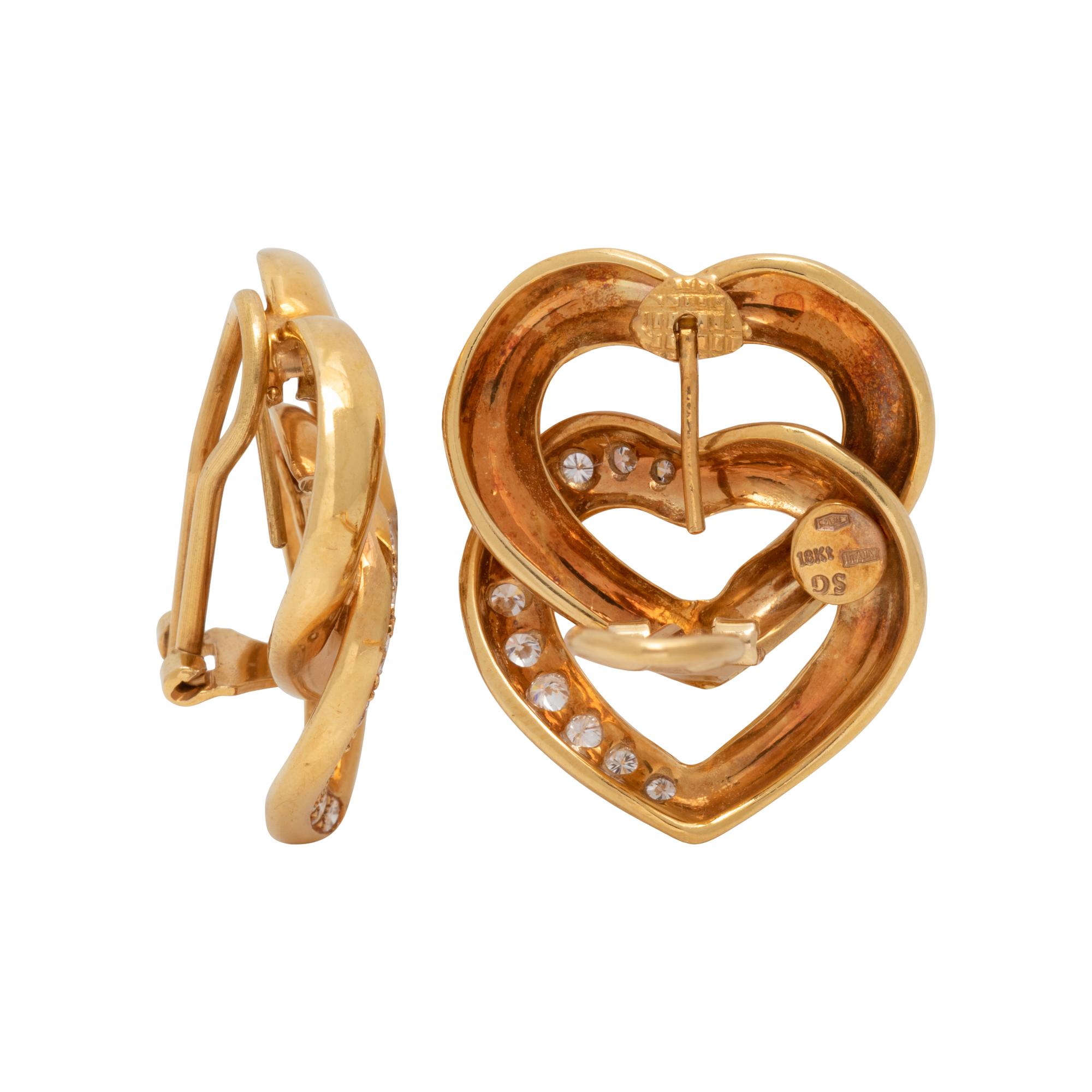 YELLOW GOLD AND DIAMOND HEART EARCLIPS