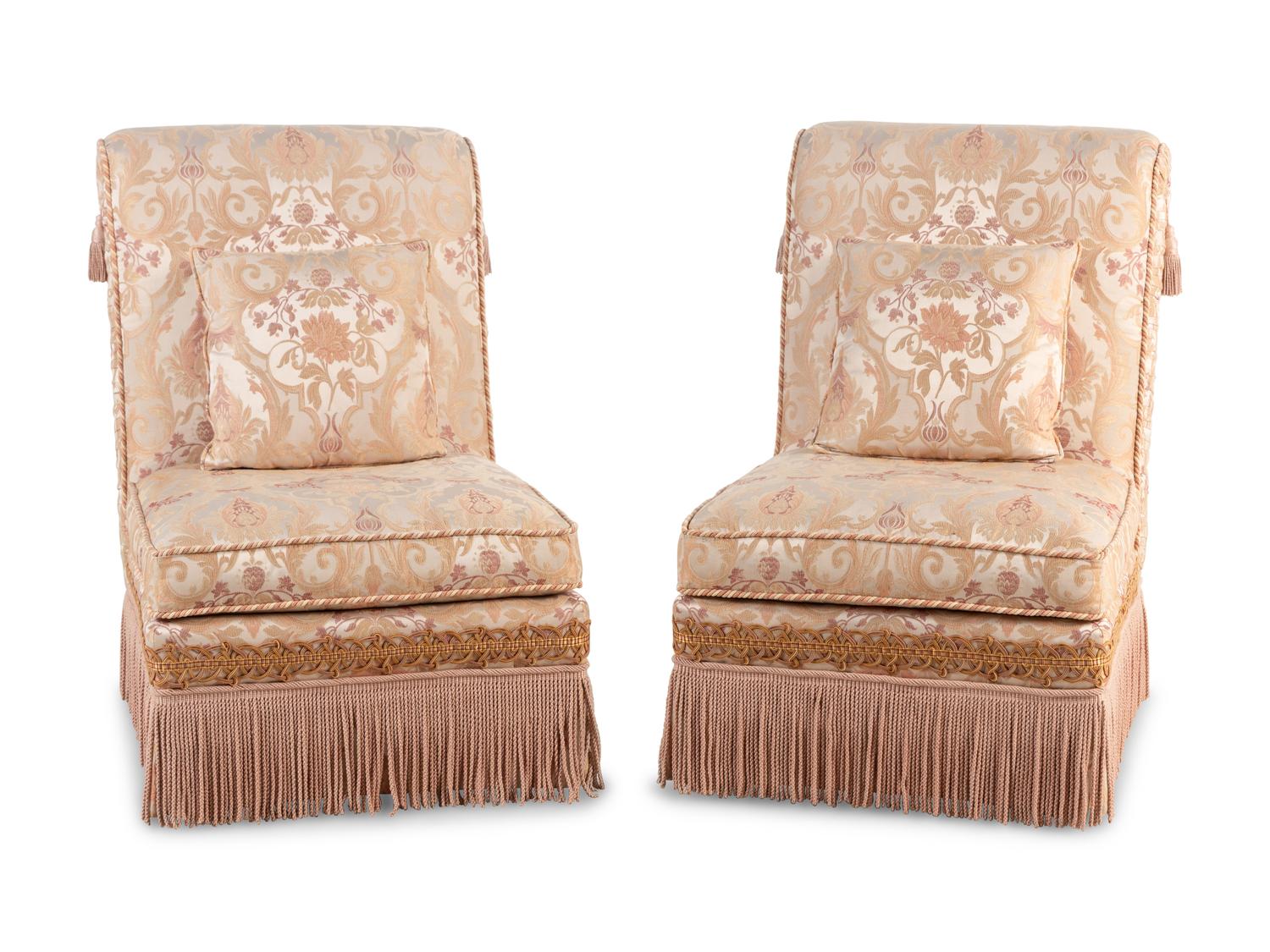 A Pair of Custom Upholstered Slipper Chairs
