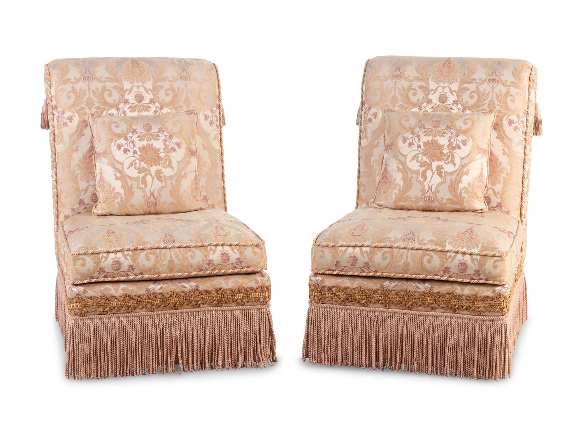 A Pair of Custom Upholstered Slipper Chairs
