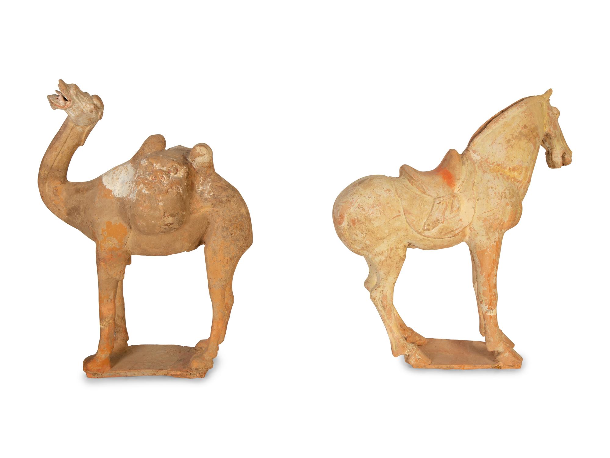 Two Chinese Tang Dynasty Style Pottery Figures
