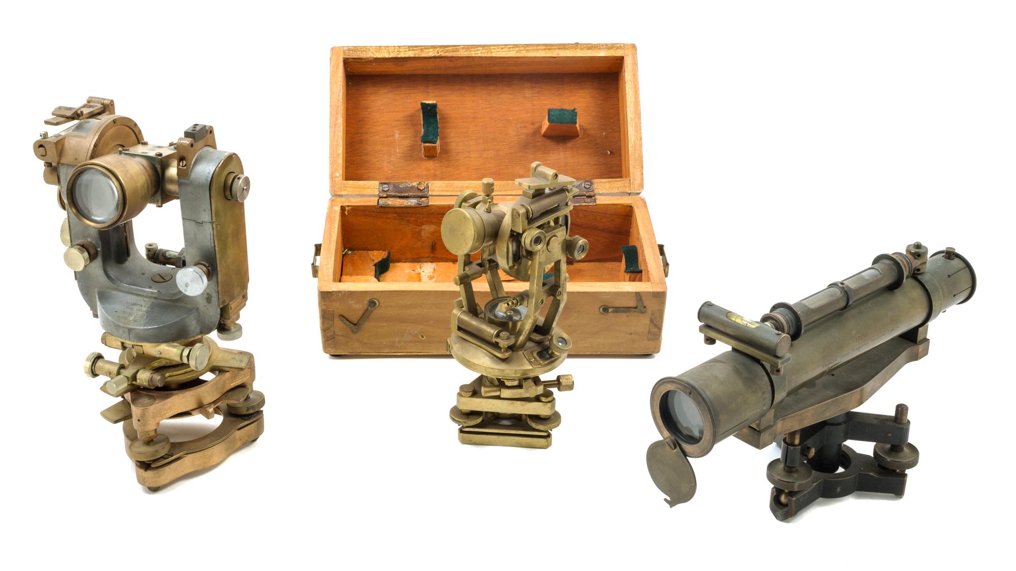A Group of Two Brass Theodolites Length of longest scope 13 inches. — LATE 19TH/EARLY 20TH CENTURY