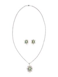 DIAMOND AND EMERALD EARRINGS AND PENDANT NECKLACE